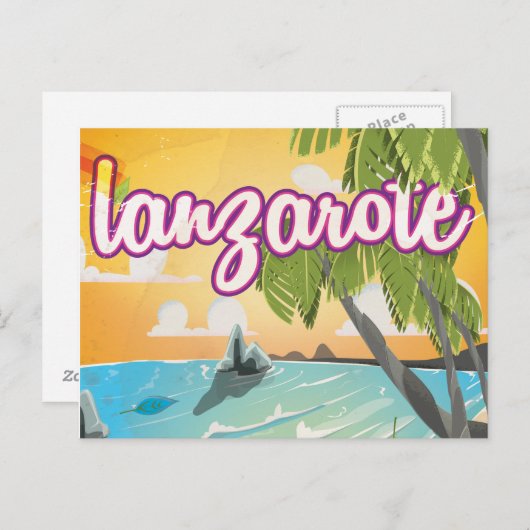 lanzaroteヴィンテージビーチ旅行ポスターマンガ ポストカード (正面/裏面)
