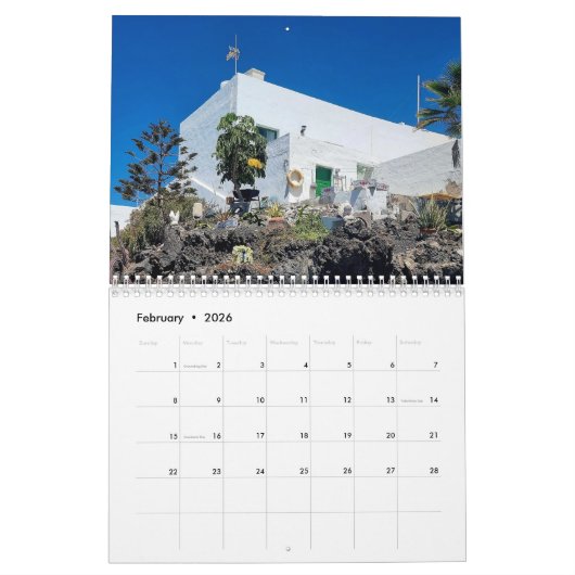 Lanzarote 2026 calendar カレンダー (2月 2026)