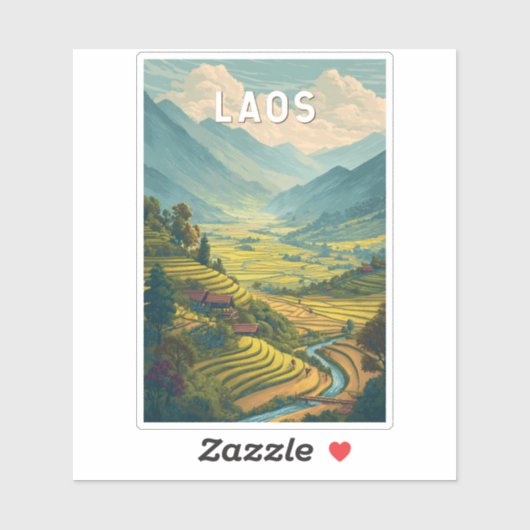 Laos Illustration Travel Art Vintage シール (シート)