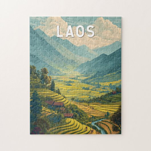 Laos Illustration Travel Art Vintage ジグソーパズル (縦)