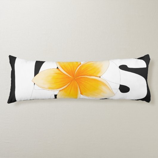 Laos Love Frangipani Flower Black and White ボディピロー (正面)