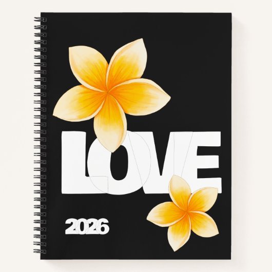 Laos Love Frangipani Flower White on Black ノートブック (正面)