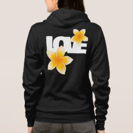 Laos Love Frangipani Flower White on Black パーカ
