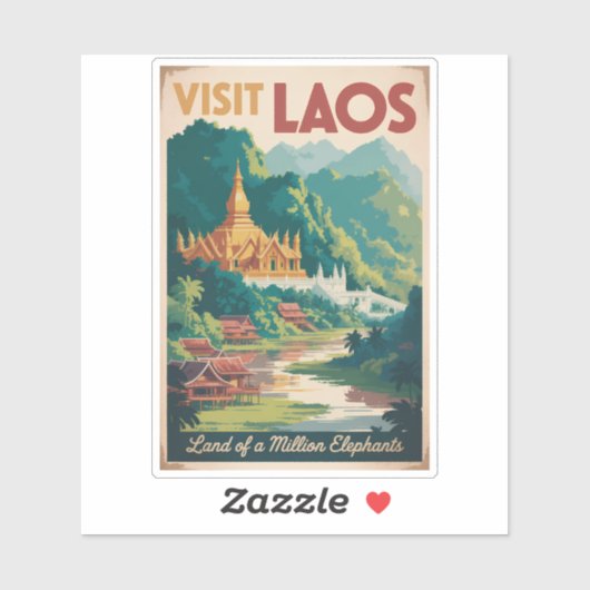 Laos Pha That Luang Illustration Travel Art シール (シート)