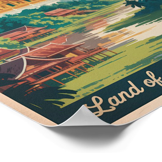 Laos Pha That Luang Illustration Travel Art ポスター (角)