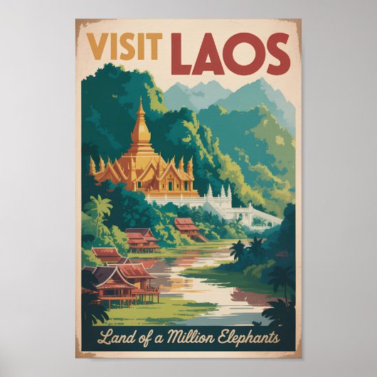 Laos Pha That Luang Illustration Travel Art ポスター (正面)