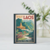 Laos Pha That Luang Illustration Travel Art ポストカード (スタンド正面)