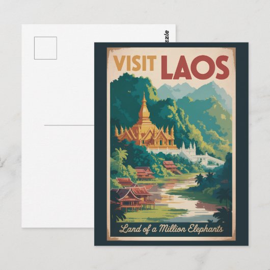 Laos Pha That Luang Illustration Travel Art ポストカード (正面/裏面)
