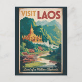 Laos Pha That Luang Illustration Travel Art ポストカード (正面)