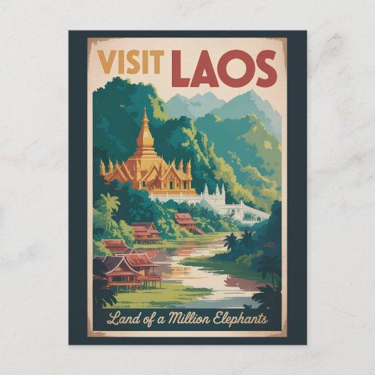 Laos Pha That Luang Illustration Travel Art ポストカード (正面)