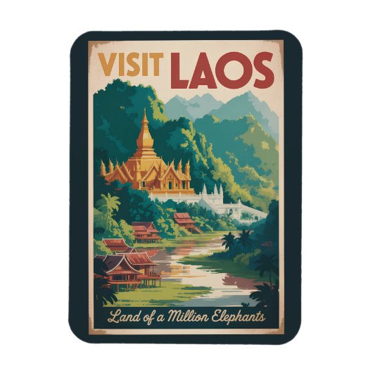 Laos Pha That Luang Illustration Travel Art マグネット (縦)