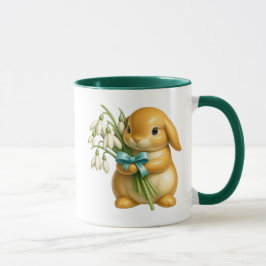 Lapin 3D mignon avec bouquet et effet porcelaine. マグカップ
