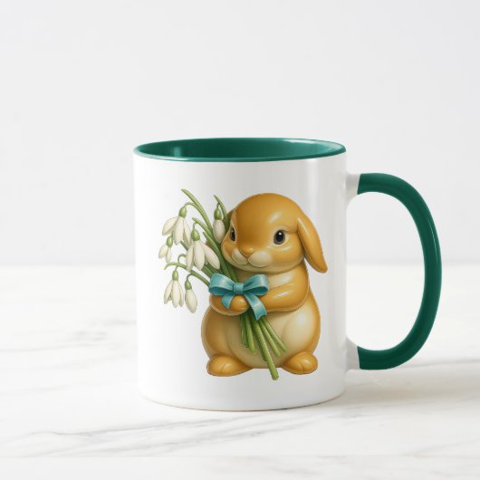 Lapin 3D mignon avec bouquet et effet porcelaine. マグカップ (右)