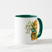 Lapin 3D mignon avec bouquet et effet porcelaine. マグカップ (正面右)