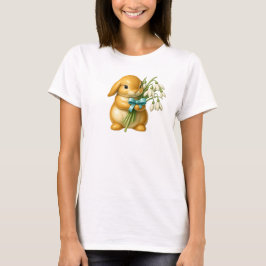 Lapin en 3D, bouquet de fleurs et ruban satiné. Tシャツ