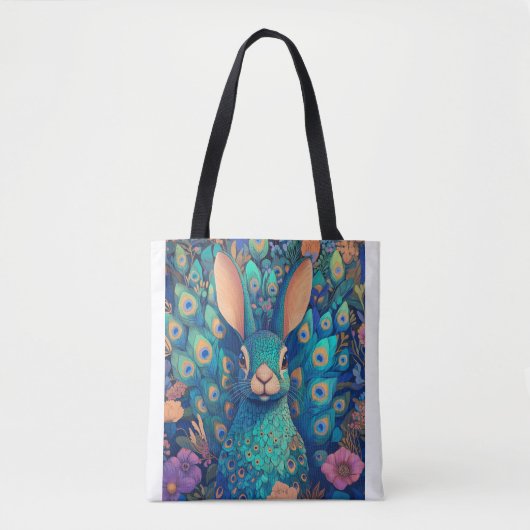 Lapin-paon turquoise dans un jardin enchanté トートバッグ (正面)