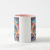 Lapins en peluche bleus et violets avec cœurs. マグカップ (中央)