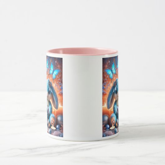 Lapins en peluche bleus et violets avec cœurs. マグカップ (中央)