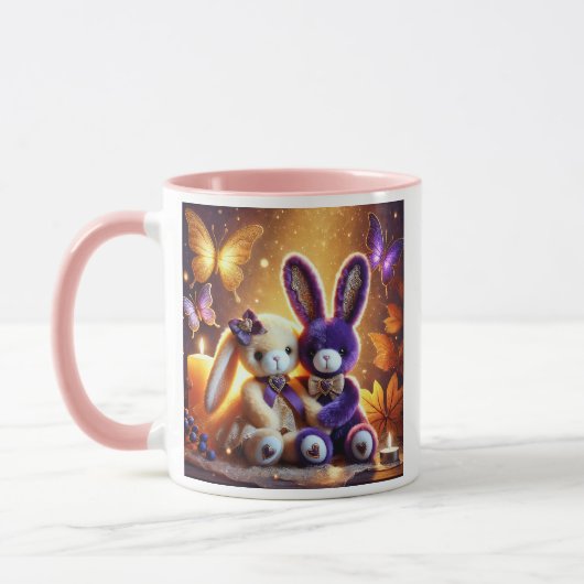 Lapins en peluche mignons et élégants et papillons マグカップ (左)