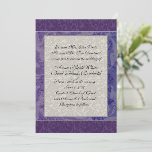 Lapisおよび銀製のダマスク織のスタイルの結婚式招待状 招待状 (スタンド正面)