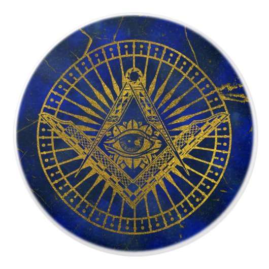 Lapisのフリーメーソンのコンパスのすべての見る神秘的な目 セラミックノブ (正面)