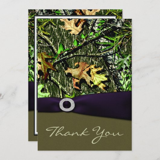 Lapisの紫色の狩りの迷彩柄の結婚式のサンキューカード サンキューカード (正面/裏面)