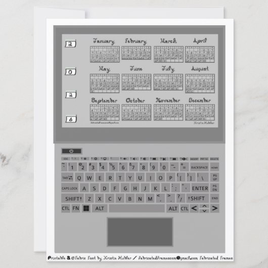 Laptop Keys 2026 Calendar Fabric Font Paper Sheet (正面)