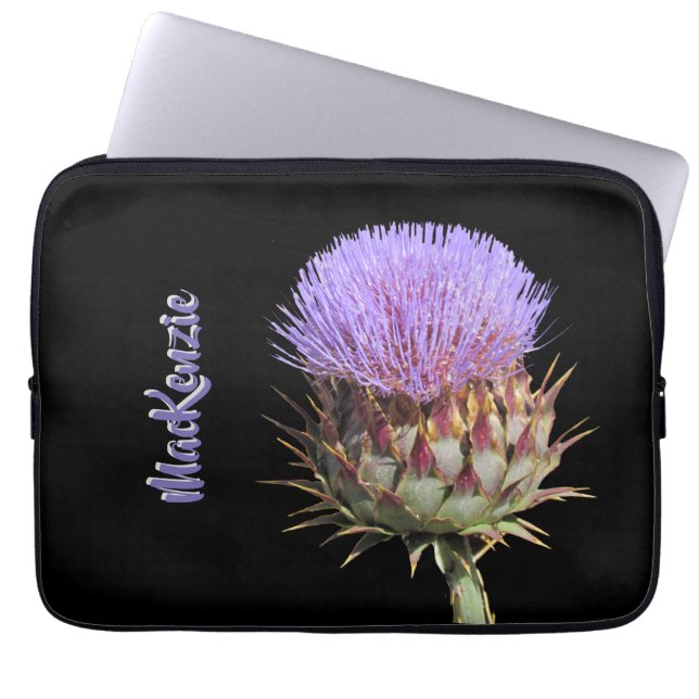 Laptop Sleeve - Purple Thistle with Name ラップトップスリーブ (正面)
