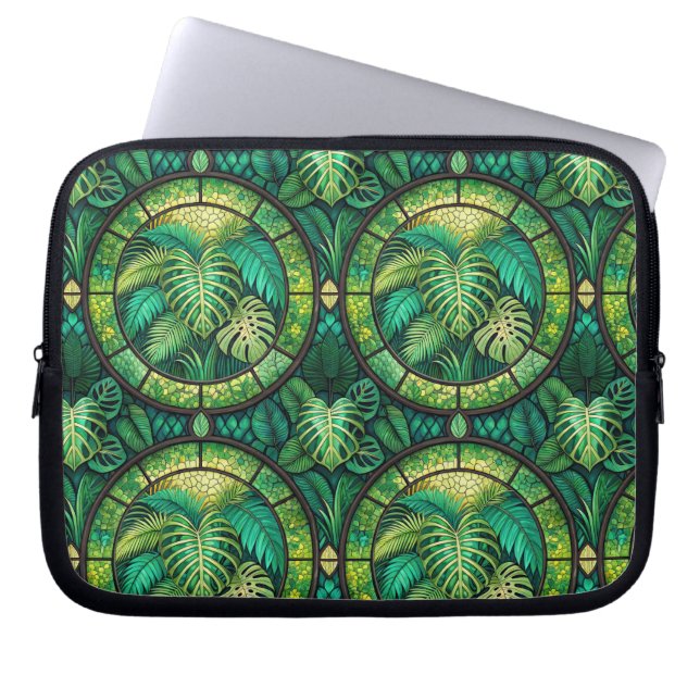 Laptop sleeve with a vibrant green botanical  ラップトップスリーブ (正面)