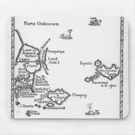 Laputa、Balnibari、Luggnaggの地図 マウスパッド (正面)