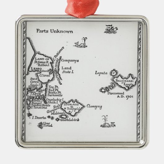 Laputa、Balnibari、Luggnaggの地図 メタルオーナメント (正面)