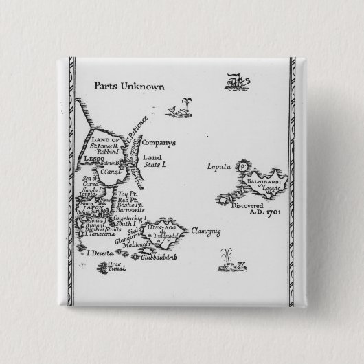 Laputa、Balnibari、Luggnaggの地図 缶バッジ (正面)