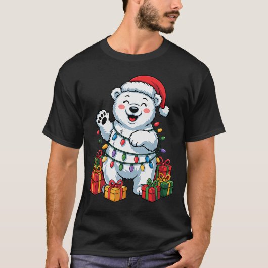 Lar Bear Santa Hat Animals Lovers Ugly Christmas P Tシャツ (正面)