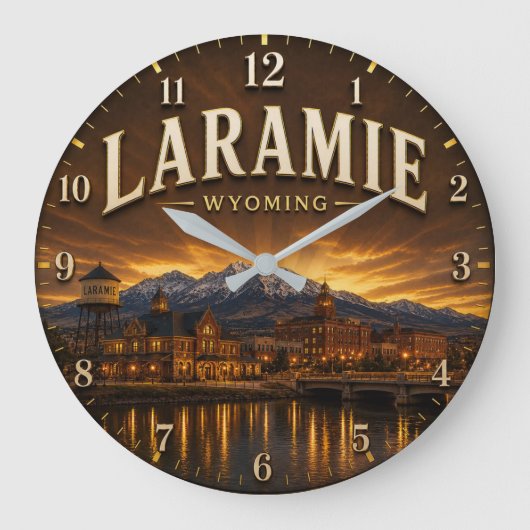 Laramie Wyoming Rocky Mountain Town ラージ壁時計 (正面)