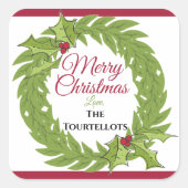 Large 3-Inch Personalized Christmas Wreath Square スクエアシール (正面)