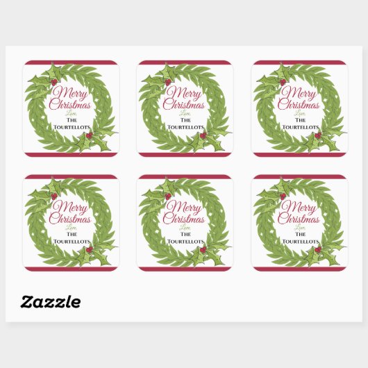 Large 3-Inch Personalized Christmas Wreath Square スクエアシール (シート)