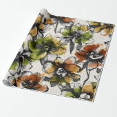 Large Abstract Alcohol Wash Pen and Ink Flowers ラッピングペーパー (アンロールド)