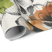 Large Abstract Alcohol Wash Pen and Ink Flowers ラッピングペーパー (ロールコーナー)