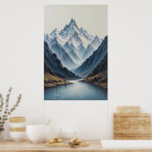 Large Abstract Mountains Painting on Canvas 3d Hea ポスター (キッチン)