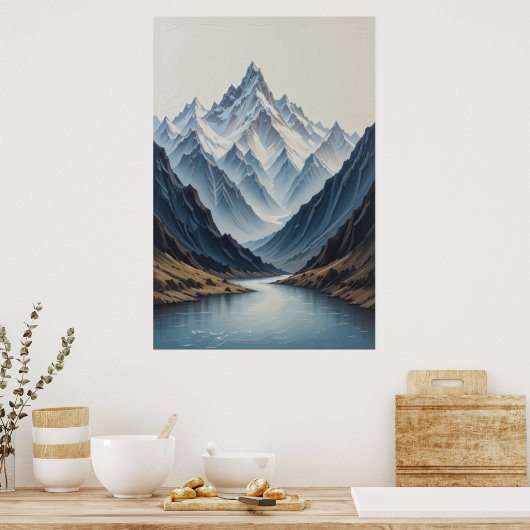 Large Abstract Mountains Painting on Canvas 3d Hea ポスター (キッチン)