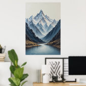 Large Abstract Mountains Painting on Canvas 3d Hea ポスター (ホームオフィス)