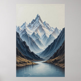 Large Abstract Mountains Painting on Canvas 3d Hea ポスター