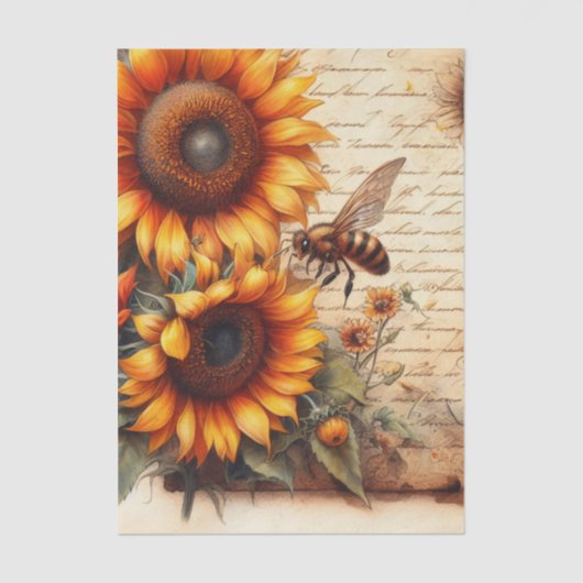 Large and Small Sunflowers with Bees and Script 薄葉紙 (正面)