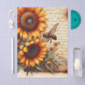 Large and Small Sunflowers with Bees and Script 薄葉紙 (クラフト)