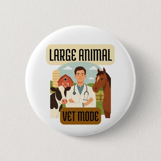 Large Animal Veterinarian – Farm Vet Mode Design 缶バッジ (正面)