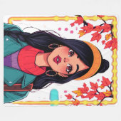 Large Autumn Girl Fleece Blanket – Cozy Oversized  フリースブランケット (正面(横))