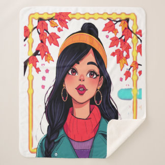 Large Autumn Girl Sherpa Blanket – Cozy Oversized  シェルパブランケット