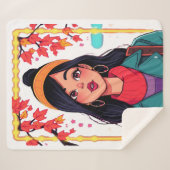 Large Autumn Girl Sherpa Blanket – Cozy Oversized  シェルパブランケット (正面(横))