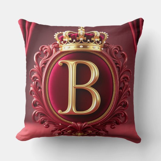 Large B Monogram on Red Velvet クッション (正面)