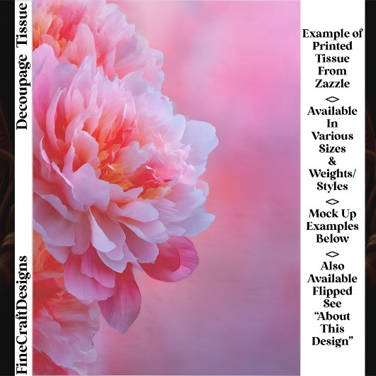 Large Beautiful Pink Peony Flower EY9L Decoupage 薄葉紙